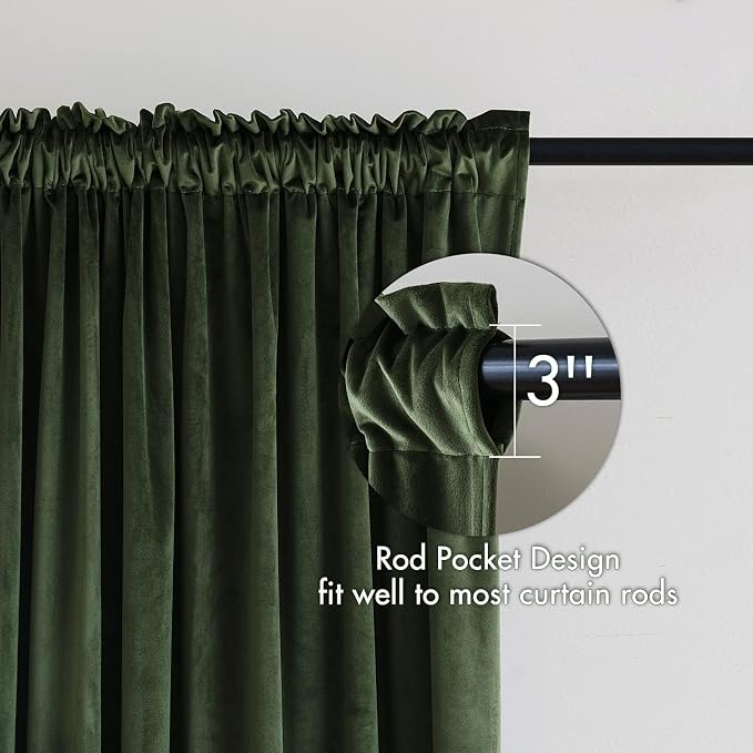 MIULEE Olive Green Blackout Velvet Curtains Drapes 80 Inch Long 52"x80" | Luxurious Bedroom Living Room Decor, Room Darkening, Thermal Insulated, Rod Pocket Design, Super Soft Fabric