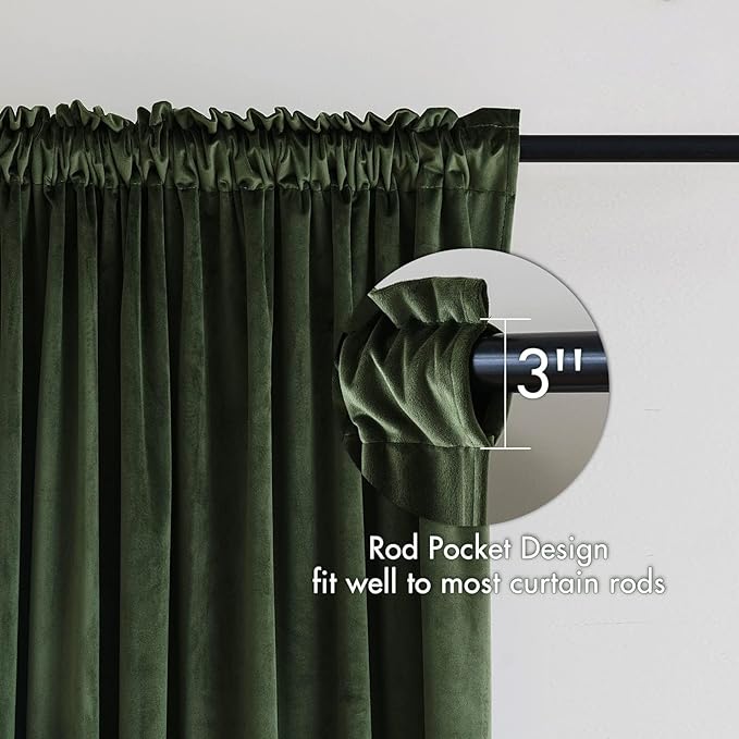 MIULEE Olive Green Blackout Velvet Curtains Drapes 102 Inch Long 52"x102" | Luxurious Bedroom Living Room Decor, Room Darkening, Thermal Insulated, Rod Pocket Design, Super Soft Fabric, Extra Long