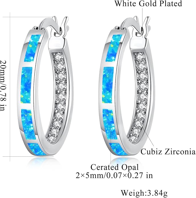 CiNily Sterling Silver/Rose Gold/Yellow Gold Plated Hoop Earrings 20mm,Multicolor Opal Small Hoop Earrings for Women Girls Hypoallergenic Jewelry for Sensitive Ears Gemstone Earrings