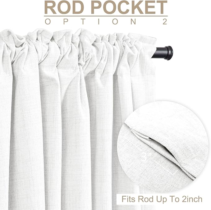 100% Blackout Shield White Linen Blackout Curtains for Bedroom 84 Inches Long, Back Tab/Rod Pocket Living Room Drapes, Thermal Insulated Blackout Curtains 2 Panels Set, 50" W x 84" L,Blanc de Blanc