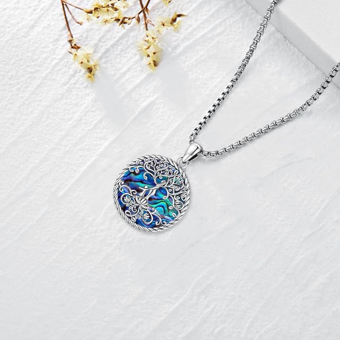 Tree of Life Necklace for Women Sterling Silver Celtic Moon Tree Moonstone Turquoise Pendant Heart Family Tree Necklace for Mother Daughter Sister Gifts