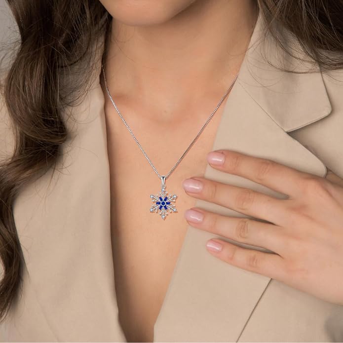 925 Sterling Silver Snowflake Necklace Birthstone Snowflake Pendant Necklaces for Women Cubic Zirconia Christmas Jewelry