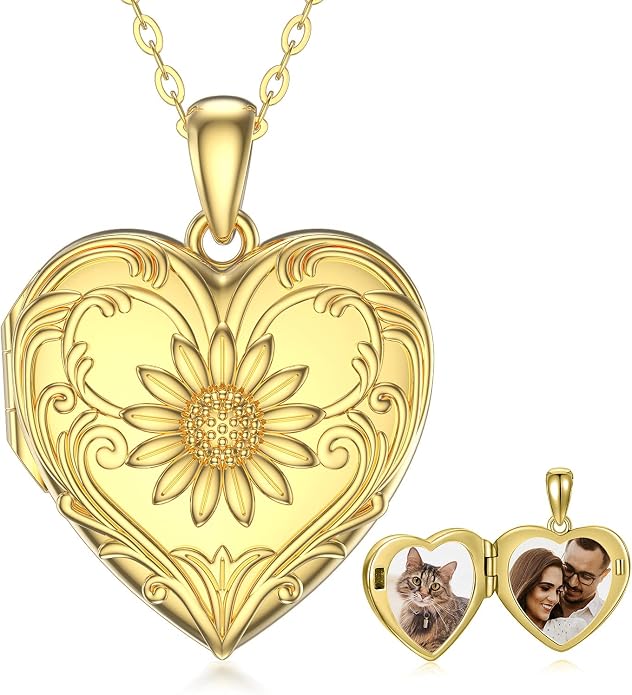 SOULMEET Personalized Silver Locket Necklace That Holds Pictures Photo Keep Someone Near to You, Memorial Custom Lockets Necklaces Letters Engraving for His Her