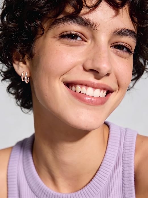 ChicSilver 925 Sterling Silver Huggie Earrings for Women 14K Gold Plated Silver Hoop Earrings for Women Hypoallergenic Small Cubic Zirconia Huggie Earring (6/8/10/12/14/16/18/20mm)