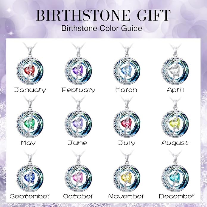 TOUPOP Birthstone Necklace 925 Sterling Silver Moon and Star Pendant Celtic Moon Jewelry with Blue Crystal Anniversary Birthday Gifts for Women Mom Wife Her