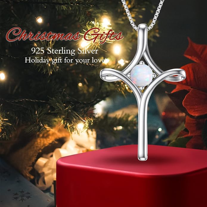TOUPOP Cross Necklace for Women 925 Sterling Silver Birthstone Cross Pendant Fine Jewelry Anniversary Birthday Mothers Day Gifts for Mom Wife Her