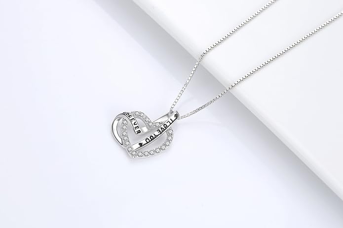 Cuoka 925 Sterling Silver Heart Necklace I Love You to The Moon and Back Pendant Sun Star Moon Necklace Jewelry for Women with Gifts Box