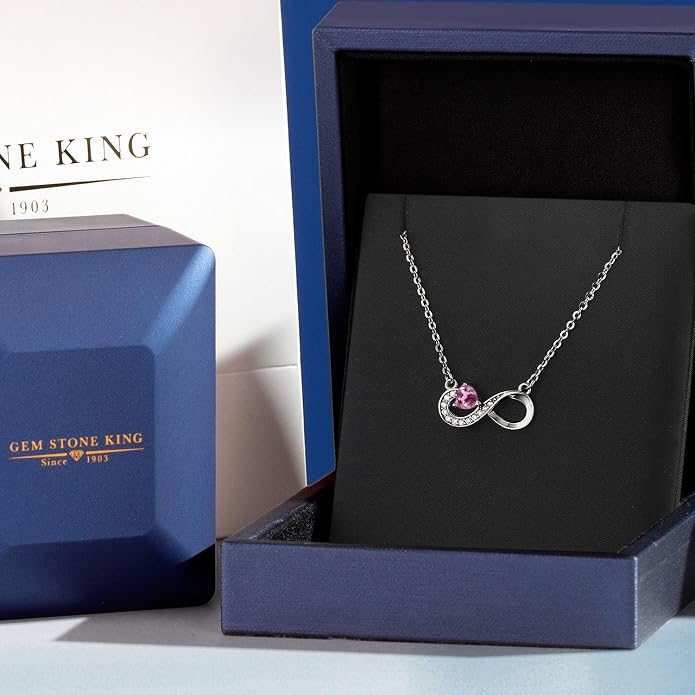 Gem Stone King Infinity Heart Pendant Necklace For Women | 925 Sterling Silver | 4MM Heart Shape Gemstone Birthstone | 18 Inch Silver Chain | Fine Jewelry Gift for Her Mom Women Wife