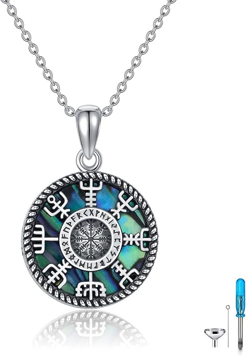 Viking Compass Necklace Sterling Silver Runes Vegvisir Pendant Necklace Mothers Day Jewelry Gift for Women Mom