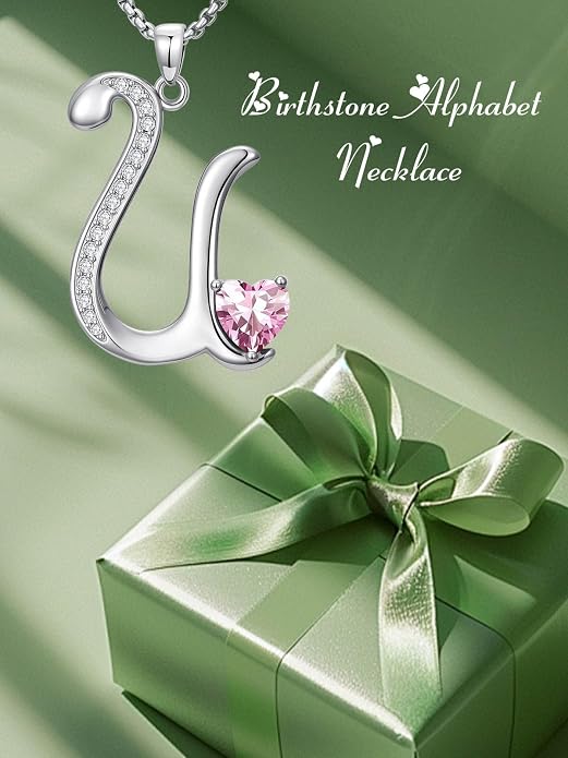 Birthday Gifts for Women Alphabet A to Z Initial Birthstone Pendant Necklaces for Women - 18k White Gold Plated Personalized Name Jewelry Anniversary Graduation Gifts for Wife Her Daughter Girlfriend(with Gift Box)