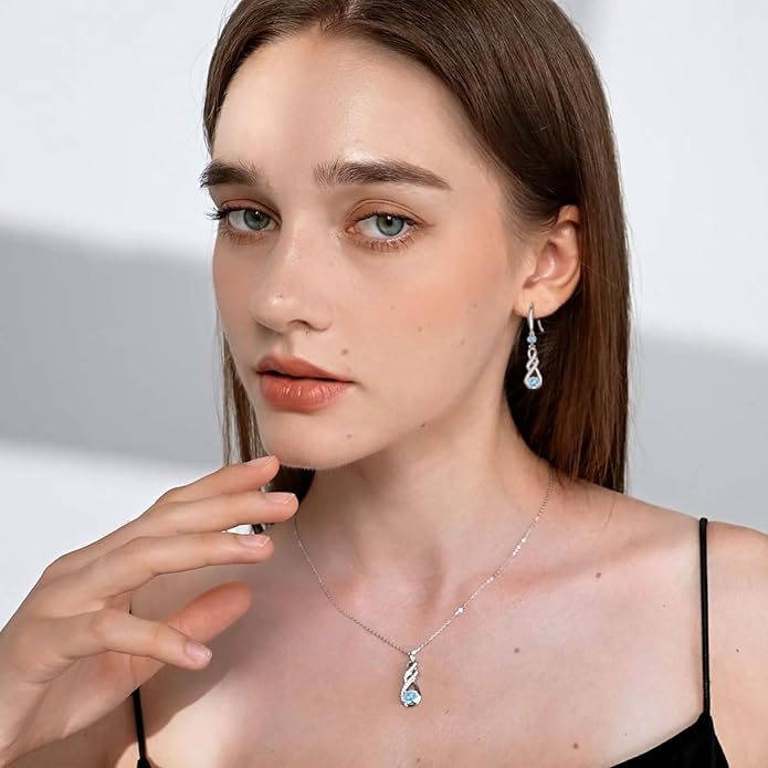 Birthstone Necklaces for Women 925 Sterling Silver Infinity Pendant Created Gemstone Jewelry for Her, 16"+2"