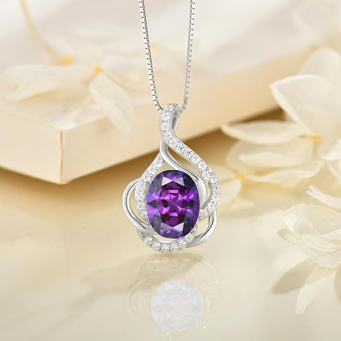 Birthstone Necklace for Women 925 Sterling Silver Pendant Necklaces Oval Cut Cubic Zirconia Necklace Jewelry