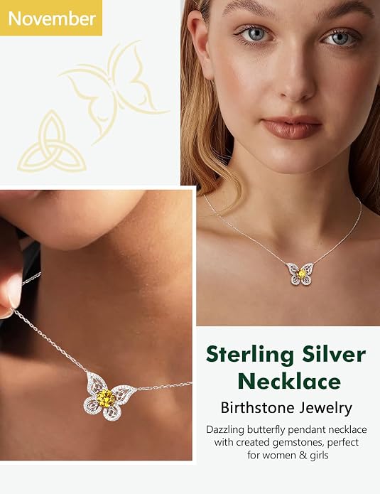 925 Sterling Silver Birthstone Necklaces for Women, Dainty Cute Dragonfly/Butterfly Pendant Necklace, Great Christmas/Anniversary Jewelry for Mother