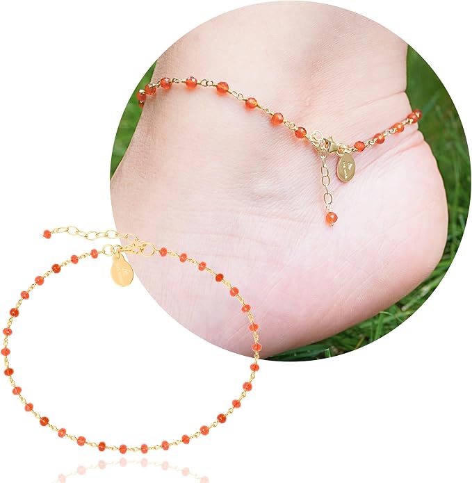 Dainty Gemstone Anklet for Women – 10 Inch Adjustable Anklet with 1 Inch Extender, Gold or Silver Plated Foot Jewelry, Minimalist Boho Style Gift
