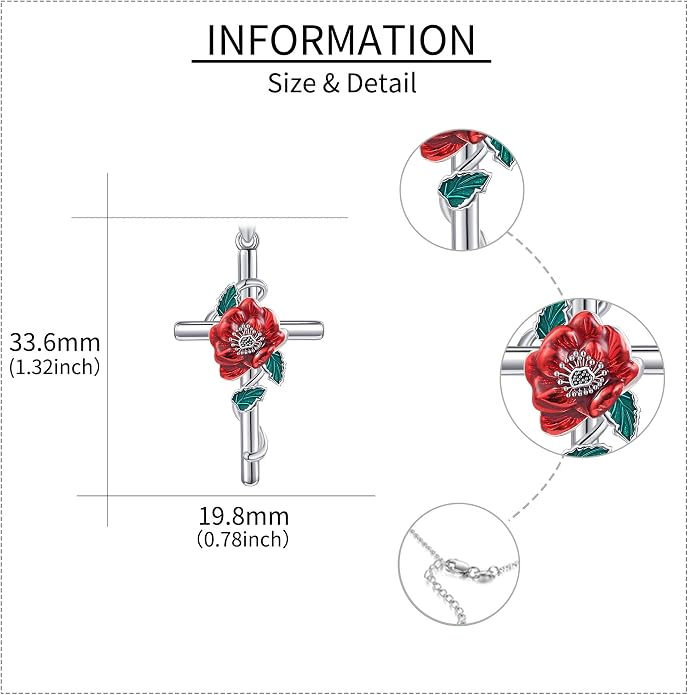 Flower Cross Necklace 925 Sterling Silver Carnation/Rose/Lily/Daisy Cross Necklace Birth Flower Jewelry for Women