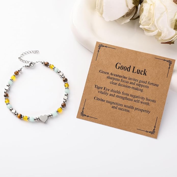 Jardme Natural Healing Crystals Bracelets for Women, Anxiety Relief Triple Protection Good Luck, Kalm Bracelet, Inspirational Spiritual Jewelry Gift for Friends Daughter Mom 6.5+2 Inches
