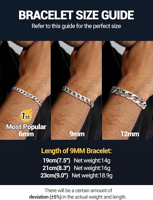 PROSTEEL Silver/Gold/Black Bracelets for Men Figaro Cuban Link, 6mm-13mm Width, 7.5"/8.3"/9" Length, Stainless Steel Mens Bracelet Jewelry with Gift Box