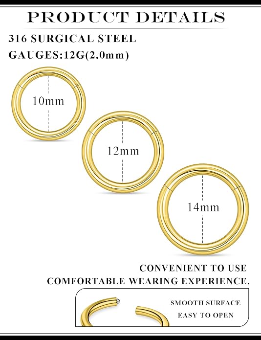 20G 18G 16G 14G 12G 10G 8G 6G 4G 2G Nose Rings Hoops 316l Surgical Steel Clicker Septum Lip Ring Tragus Helix Daith Rook Conch Snug Cartilage Lobe Earrings Hoop Piercing Jewelry For Women Men