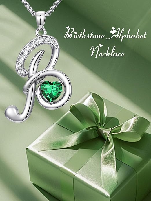 Birthday Gifts for Women Alphabet A to Z Initial Birthstone Pendant Necklaces for Women - 18k White Gold Plated Personalized Name Jewelry Anniversary Graduation Gifts for Wife Her Daughter Girlfriend(with Gift Box)