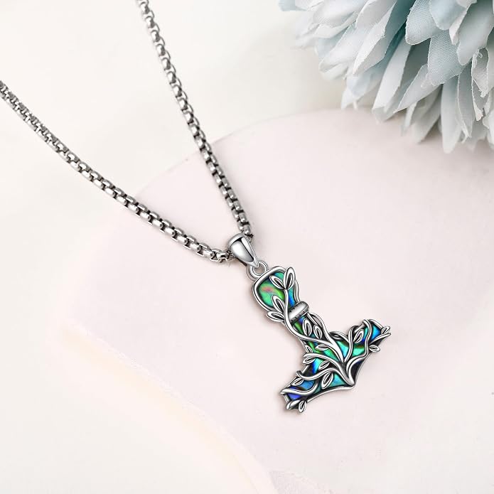 Mjolnir Hammer Necklace Sterling Silver Thor Hammer Pendant Necklace Nordic Viking Jewelry Gifts for Women
