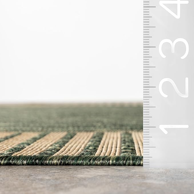 Nuloom Asha Green/Brown, 4' x 6', Casual, Striped Border, Soft and Cozy, High Traffic, Easy Clean, Durable Area Rug for Indoor/Outdoor Patio, Deck, Porch, Garden, Courtyard