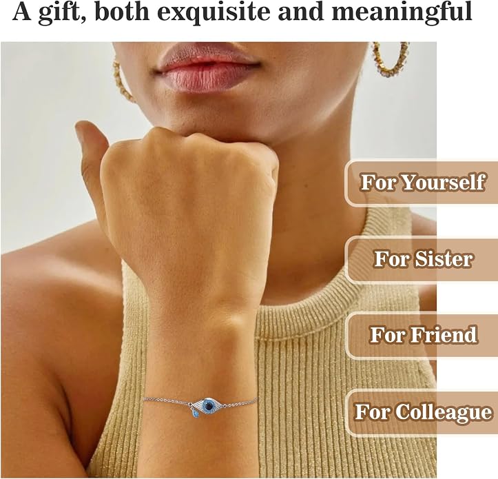 Evil Eye Bracelets for Women Gold Plated Dainty Chain Zirconia Turquoise Charm Adjustable Protective Lucky Link Bracelet Jewelry for Best Friends Sister Travel Birthday Just Because Gift