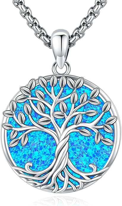 Tree of Life Necklace for Women Sterling Silver Celtic Moon Tree Moonstone Turquoise Pendant Heart Family Tree Necklace for Mother Daughter Sister Gifts