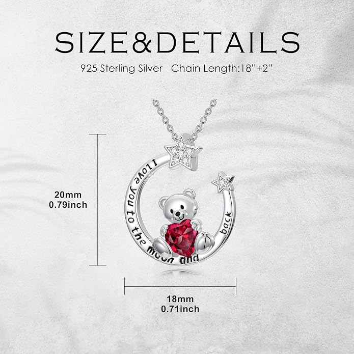 PELOVNY Teddy Bear Necklace for Women 925 Sterling Silver Bear/Highland Cow/Fox/Cat/Axolotl Birthstone Necklace Christmas Birthday Jewelry Gifts for Mom Daughter Wife Sister