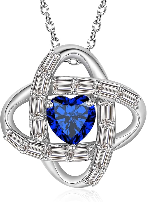 Birthstone Necklace for Women, S925 Sterling Silver Jewelry Gifts, White Gold Plated Love Knot Pendant, Anniversary Birthday Vanlentine Day's Gifts for Grandma, Wife, Mom and Sister