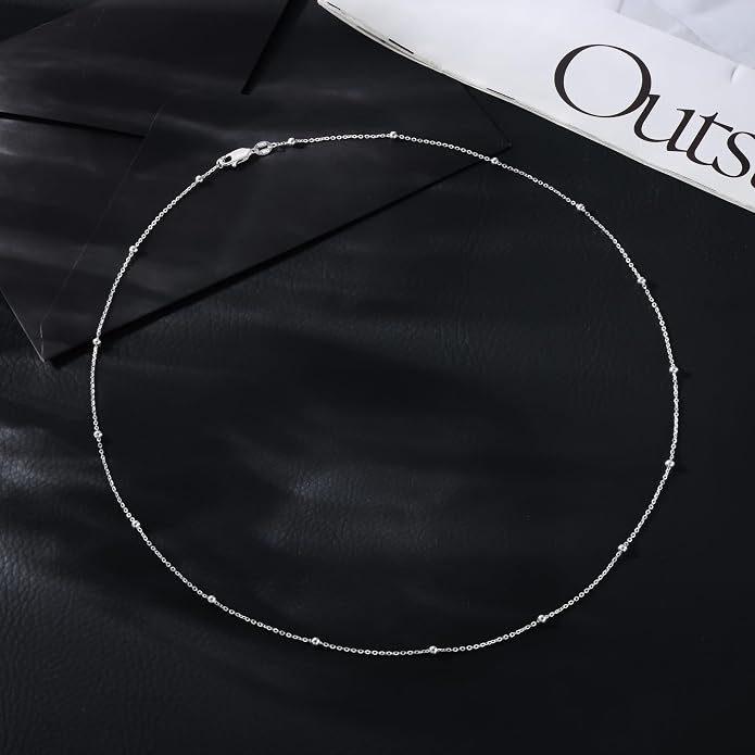 Carffordo 925 Sterling Silver Chain Necklace 16K Gold Plated Beaded Chain Necklace for Women Simple Dainty Choker Necklace Satellite Waterproof Link Necklace Trendy Jewelry Gifts