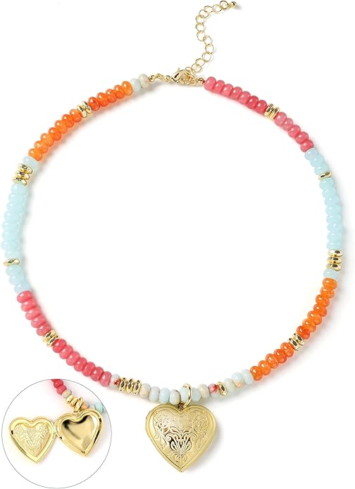 LALAPPLE Colorful Beaded Gemstone Necklace for Women, Boho Rainbow Bead Choker with Natural Stone Crystal Beads, Handmade Summer Beach Necklace Jewelry