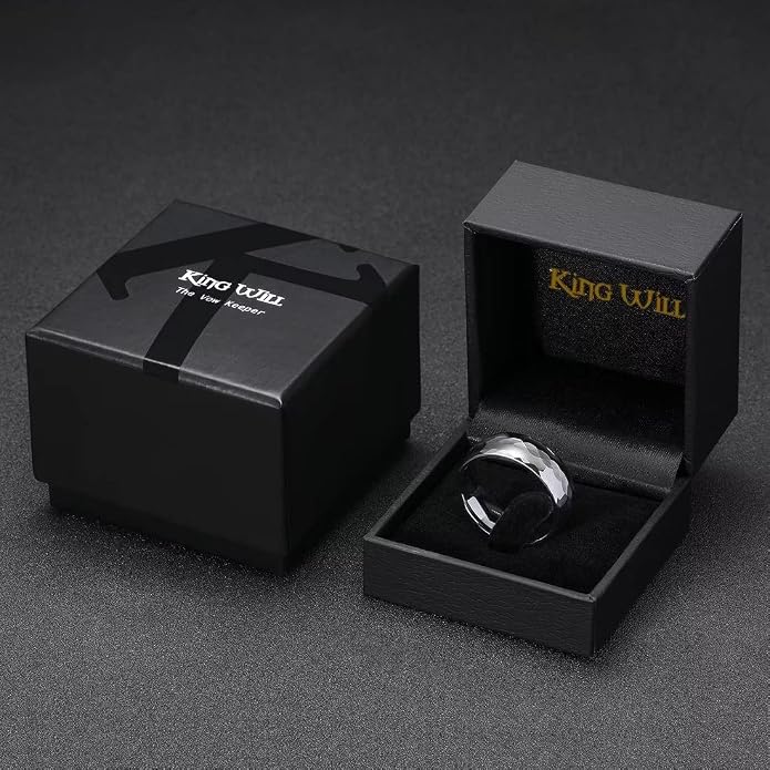 King Will Hammered 8mm Silver Tungsten Ring Hammer Men Wedding Band Comfort Fit