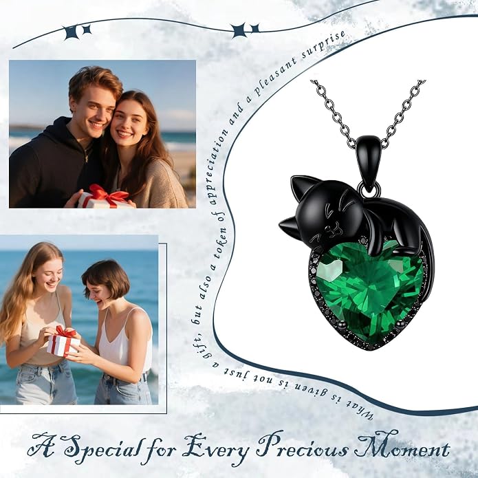 Cat Necklace Sterling Silver Cat Zircon Pendant Gothic Jewelry for Women Animal Lovers Gifts