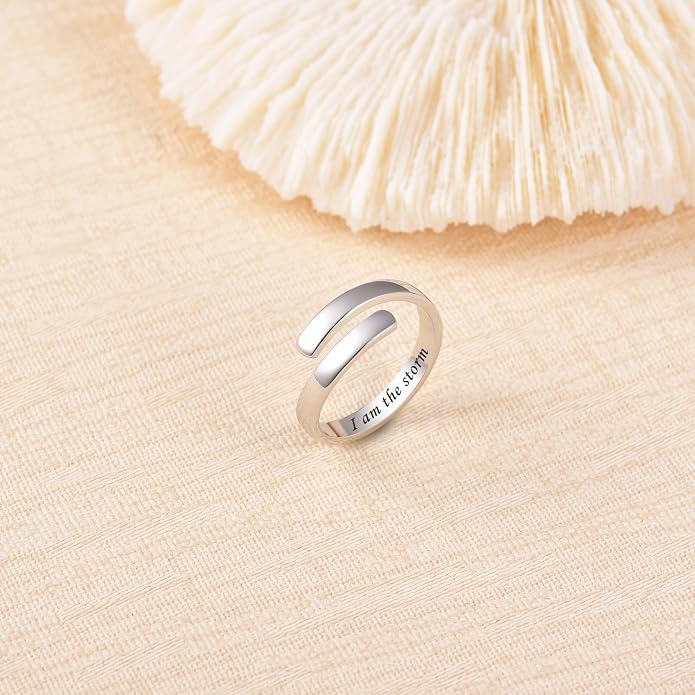 BEILIN 925 Sterling Silver Inspirational Jewelry Rings Adjustable Ring Personality Encouragement Gift for Teens Women