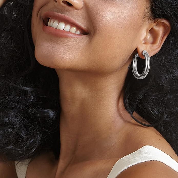 Stainless Steel Chunky Hoop Earrings For Women, Minimalist and Chic, Black/Gold Plated, Round Hoops Earrings Hypoallergenic, Size: 30mm/40mm/60mm/80mm, Come with Box