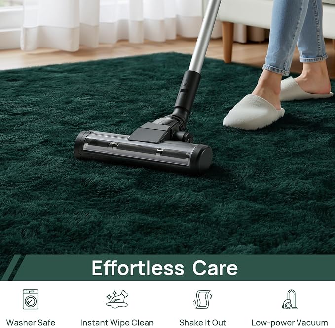 Deerhoo Large Shag Area Rugs 6 x 9, Plush Fuzzy Rugs for Living Room, Ultra Soft Fluffy Furry Rug for Bedroom, Indoor Carpet Nursery Rugs for Kids Room Home Decor, Dark Green