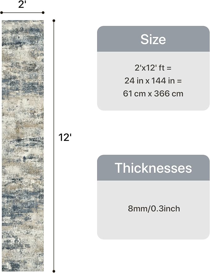 GENIMO Runner Rug Non Slip 2x12, Washable Rug Runner for Hallways Kitchen, Abstract Modern Kitchen Rugs, Low Pile Lightweight Carpet Runners for Entryway, Bedroom, Laundry, Navy Blue