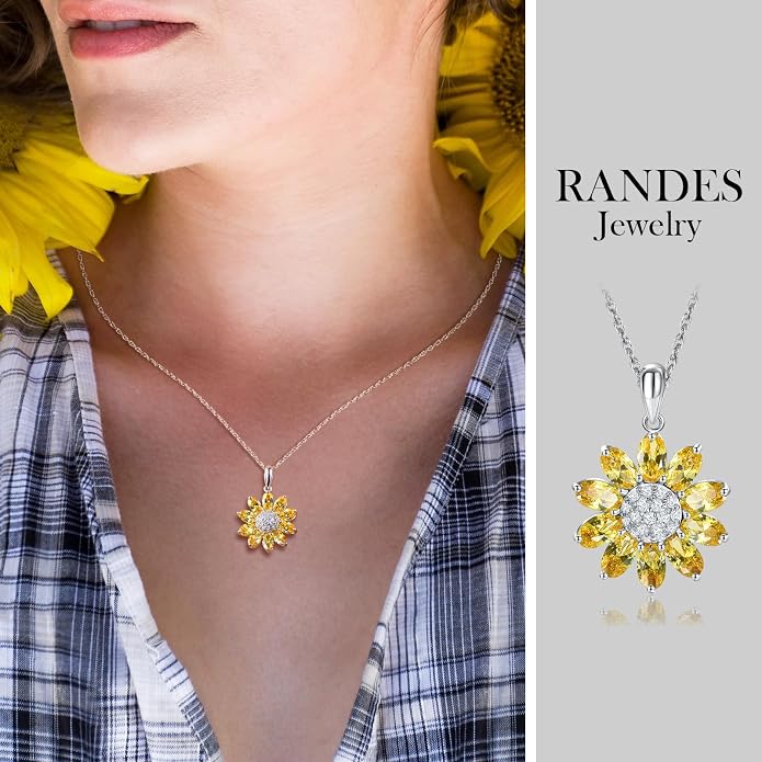 Dainty Sunflower Necklace 925 Sterling Silver Flower Pendant Necklaces for Women Birthstone Anniversary Jewelry