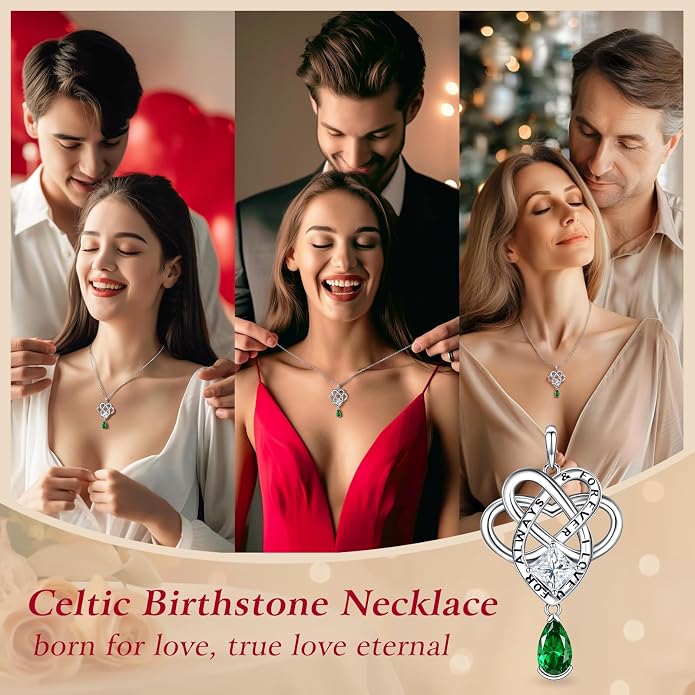 Birthstone Necklace for women Celtic Jewelry Trinity Necklace Pendant 925 Sterling Silver Necklace Birthday Valentines Gift for Her Cable Length 18"
