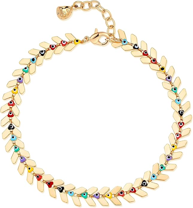 MTMY Evil Eye Bracelet for Women 14K Gold Plated Dainty Bracelets with Crystcal Adjustable Chain Cute Eye Bracelet Gold Jewelry for Her