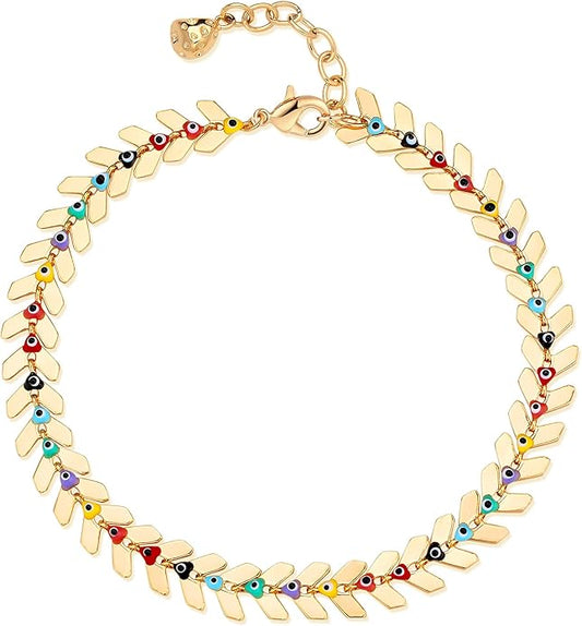 MTMY Evil Eye Bracelet for Women 14K Gold Plated Dainty Bracelets with Crystcal Adjustable Chain Cute Eye Bracelet Gold Jewelry for Her