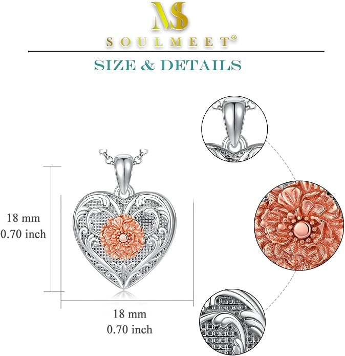 SOULMEET Personalized Silver Locket Necklace That Holds Pictures Photo Keep Someone Near to You, Memorial Custom Lockets Necklaces Letters Engraving for His Her