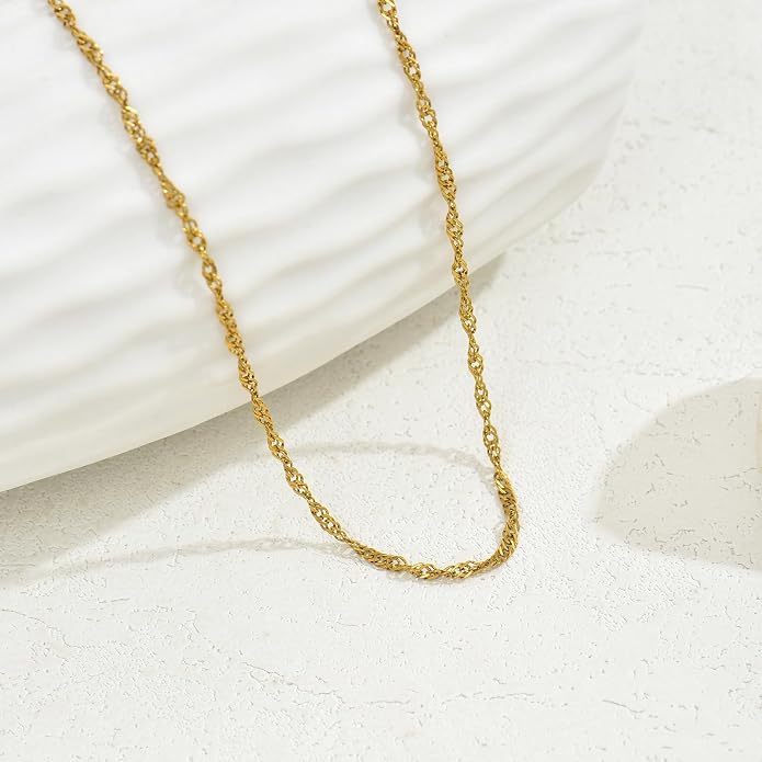 Gold Chain Necklace for Women Dainty Simple Satellite Beaded Twisted Chain Choker Necklace Everyday Jewelry Christmas Gifts