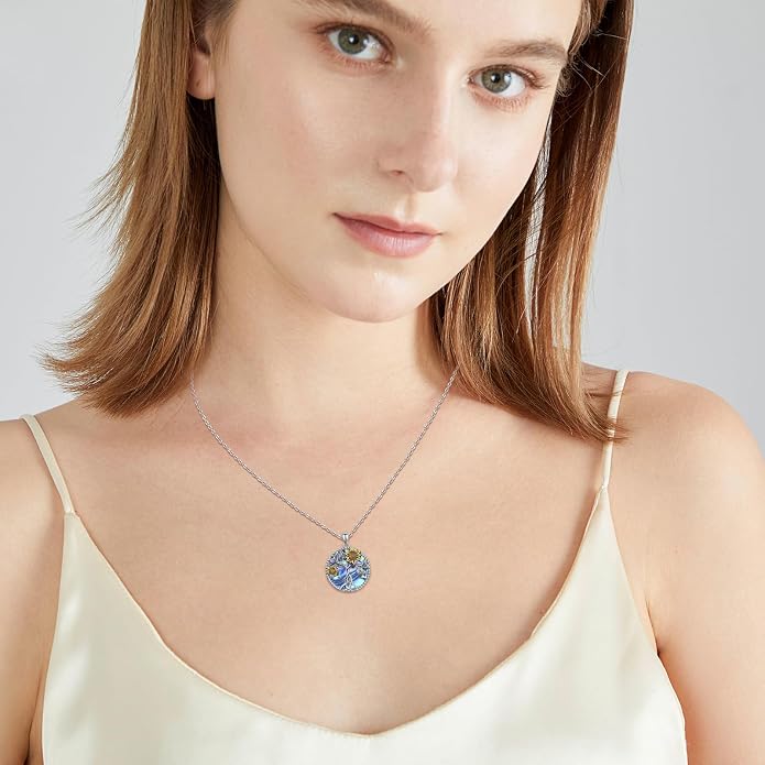 CHENGHONG Sunflower Necklace 925 Sterling Silver Tree of Life Necklace Daisy/Rose/Sunflower Pendant Necklace Sunflower Jewelry Gifts for Women Mom