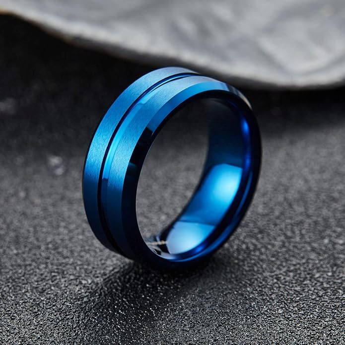 King Will Tungsten Carbide Wedding Band for Men Women-6/8/10mm Width Multicolor Available with Grooved Center Wedding Ring Suitable for Work, Gym Comfort Fit Size 4-16