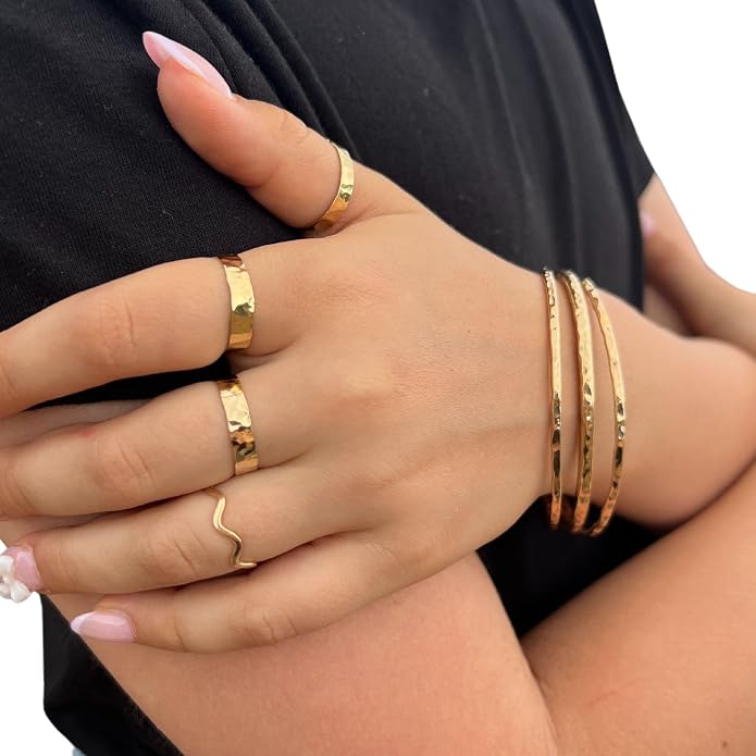 Ellie J Maui 3mm Wide Gold Thumb Ring for Women - Stacking Band Size 10 14k Gold Filled - Each and Every Ring is Hand Hammered - Stamped Inside 14k/20 GF (8)