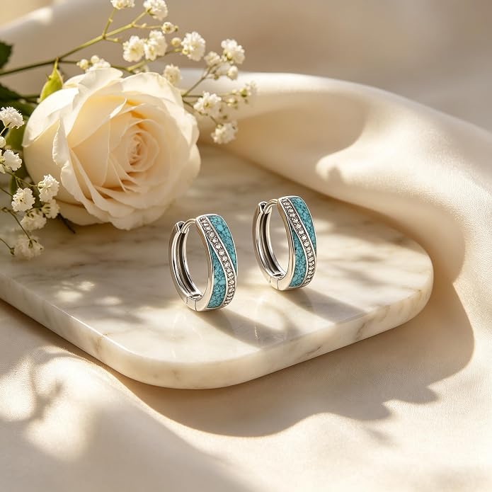Opal/Turquoise Huggie Earrings 925 Sterling Silver Opal/Turquoise Small Animal Huggie Hoop Earrings Animal Huggies Earring Jewelry Gifts for Women Mom Her