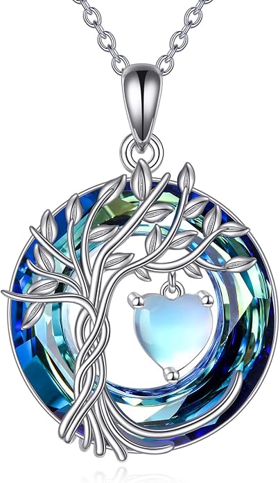 CRMAD Tree of Life Necklace Birthstone Pendant Necklaces with Crystal Anniversary Birthday Wedding Jewelry for Mom Her Wife Sister