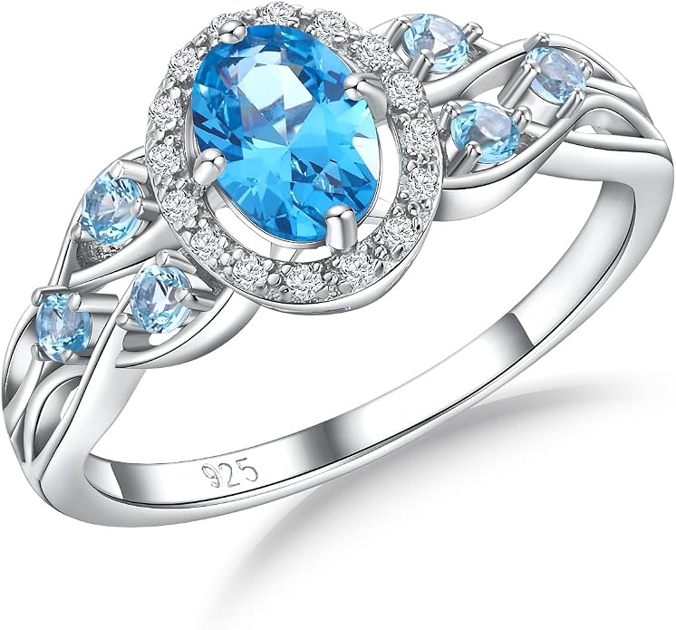 925 Sterling Silver Celtic Knot Engagement Ring for Women Moissanite/Cubic Zirconia Inlaid Oval Shaped Birthstone Rings Cocktail Wedding Birthday Jewelry(with Box)