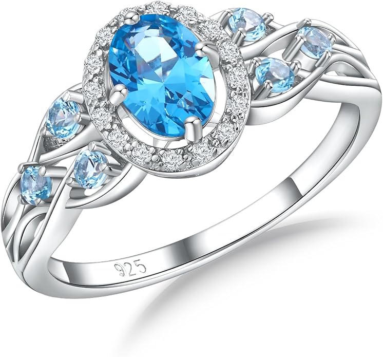 925 Sterling Silver Celtic Knot Engagement Ring for Women Moissanite/Cubic Zirconia Inlaid Oval Shaped Birthstone Rings Cocktail Wedding Birthday Jewelry(with Box)